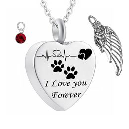 Pet Memorial Necklace for Ashes Cremation dog Paw Print Necklace Electrocardiogram Memorial Jewellery Pendant Cremation Jewellery