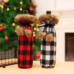 Christmas Wine Bottle Cover Wine Champagne Bottle Bag Plaid for Party Home Decoration Christmas Decorations Supplies SN2854