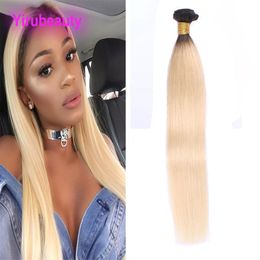 Brazilian Human Hair Ombre Hair Extensions 1B/613 Straight One Bundle 1B 613 Blonde Double Wefts