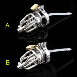 Stainless Steel male Chastity Device Cock Cage With Silicone Catheter Non-Slip Penis Rings BDSM Fetish Sex Toys for men