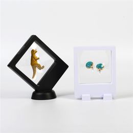 90*110*2mm PET Membrane box Stand Holder Floating Display Case Earring Gems Ring Jewellery Suspension Packaging Boxes F3063