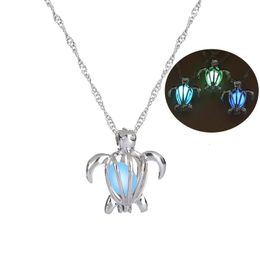 Fashion Glow In The Dark Turtle Necklace Hollow Pearl Cages Pendant Luminous Tortoise Charm Necklaces For Women S Luxury Jewellery Accessories