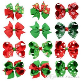 12 Styles 3 inch 4 inches Bowknot Hair Clips Christmas Ribbon Bows WITH Clip printing Baby Girl Hairpins Accessories