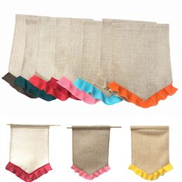 31*46cm Burlap Garden Flag DIY Jute Ruffles Linen Yard Hanging Flag House Patio Lawn Decoration Portable Banner XD20949