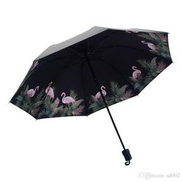 Flamingo All Weather Umbrella Ultraviolet Proof Sunshade Tri Folded Sunscreen Bumbershoot Thick Iron Rod 8 Bones Frosted Stick 12 2ybb1
