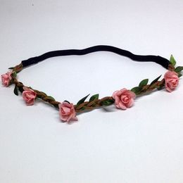 Women Bride Rose Flower Crown Wedding Flower Headband Flower Hoop Elastic Bohemian Beach Hair Wreaths Accessories