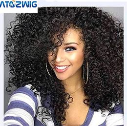 200% Density Deep Kinky Curly 360 Lace Frontal Wig With fringe Glueless Brazilian Human Hair lace front wig pre plucked