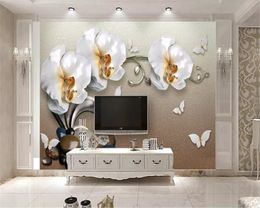 beibehang wallpaper for walls 3 d Luxury Gold Jewellery Phalaenopsis Wallpaper Home Decor TV Background Wall papel de parede 3d