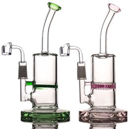 Colourful Glass Bong Dab Rig Water Pipes 8" Tall 5mm Thick Quartz Banger Honeycomb Perc Pink Bongs Heady Mini Pipe Wax Oil Rigs Bubbler