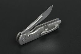 Promotion Carving Folding Knife D2 Satin Blade TC4 Titanium Alloy Handle Ball Bearing Folding Knives Including 2 Blades