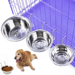 Pet Dog Cat Bowl Stainless Steel Hanging Cage Food Water Bowls Kennel Coop Cup Feeding Bowl for Puppy Bird Rabbit Kitten