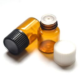 500pcs 2ml Small Amber Perfume Sample Glass Bottle with Orifice Reducer and Cap Mini Essential Oil Vials