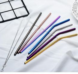 Stainless Steel Colorful Drinking Straw Straight /Bent Optional Reuseable Bar Drinking Straws Multi ColorsT6I028