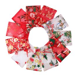 Christmas Organza Drawstring Bag Christmas Wedding Jewellery Packaging Pouches Xmas Pattern Candy Favours Organza Drawstring Bag