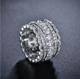 Wholesale- Top SellingLuxury Jewelry 10kt White Gold Filled White Topaz CZ Diamond Gemstones Torchon lace Women Wedding 3 IN 1 Ring Set Gift