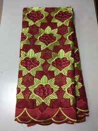 5 yards lot fashion wine mesh african cotton fabric with yellow embroidery swiss voile lace for dressing bc1347