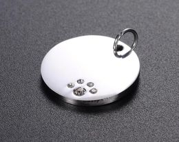 20mm Round Stainless Steel Crystal Dog Tags Pets ID Address Name Phone Number Label Pendant Jewellery