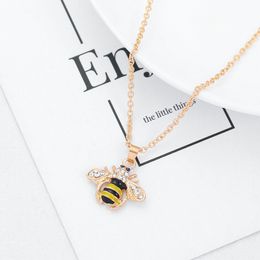 Bee Necklace Insect Pendant Necklace Champagne Zircon Gold Color Bijoux Party Engagement Choker Necklace