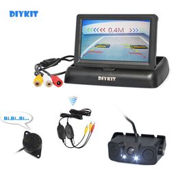 DIYKIT Wireless 4.3inch Car Reversing Camera Kit Back Up Car Monitor Parking Radar Sensor 2 in 1 Car Camera Parking System