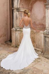 Romantic Mermaid Wedding Dresses V Neck Sleeveless Backless Floor Long Satin Wedding Dresses Bridal Gowns Vestidos de novia BC3058235Y