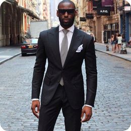 Latest Design Two Buttons Black Wedding Groom Tuxedos Peak Lapel Groomsmen Men Suits Prom Blazer (Jacket+Pants+Tie) NO:2060