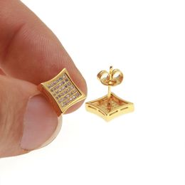 Hip Hop Stud Earrings Fashion Square Screw Back Men New White Zircon Studs Earrings Gold Plated Vintage Geometric Jewellery Wholesale