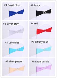 wedding chair bands UK - Spandex Lycra Wedding Chair Cover Sashes Bands Wedding Party Birthday Chair buckle sashe Decoration Colors Available ST117