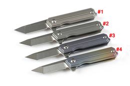 DHL Fast Delivery 4 Handle Colors Mini Flipper Folding Knife D2 Tanto Satin Blade CNC TC4 Titanium Alloy Handle With Necklace Chain