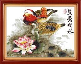 Mandarin ducks playing in the water decor paintings ,Handmade Cross Stitch Craft Tools Embroidery Needlework sets counted print on canvas DMC 14CT /11CT