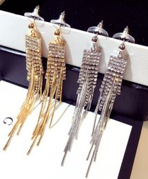 Super glittering New trendy fashion luxury designer full diamonds rhinstone long tassel stud earrings for woman girls gold silver