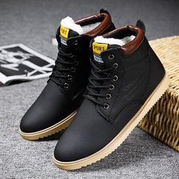 Hot Sale-Autumn Winter Fashion Leather Ankle Snow Men Boots Shoes With Fur Plush Warm Male Casual Boot Sneakers