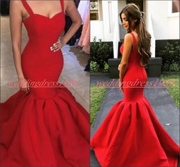 New 2020 Satin Mermaid Evening Dresses Sheath Straps Sleeveless Sexy Pageant Arabic Party Ball Prom Gown Robe De Soiree Formal Guest