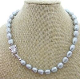 Beautiful new stunning 11-12mm South Sea Grey silver pearl necklace 18 inch leopard head closure