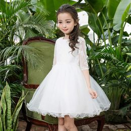 New Flower Girl Dresses White First Communion Dress Long Sleeves Kids Wedding Party Dress Children Princess Graduation Gown