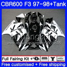 Bodys +Tank For HONDA CBR600FS CBR 600F3 CBR 600 F3 FS 97 98 290HM.28 CBR600RR white black stock CBR600F3 1997 1998 CBR600 F3 97 98 Fairing