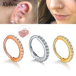 1PC Hoop Earring Silver And Gold Color Cz Nose Hoop Cartilage Earring Daith Snug Rook Tragus Ring Ear Piercing Jewelry