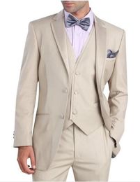 Brand New Beige Groom Tuxedos Notch Lapel Groomsman Wedding 3 Piece Suit Men Business Prom Jacket Blazer(Jacket+Pants+Tie+Vest) 80