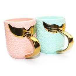 Breakfast Milk Cups With Gold Silver Handle Travel Mugs Mermaid Tail Ceramic Tumbler Creative Ceramic Cup Teacup Coffee Mug BC