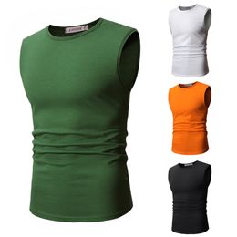 Men Vest Tank Tops Sleeveless Solid Cotton Round Collar Plus Size Summer Simple Type Casual