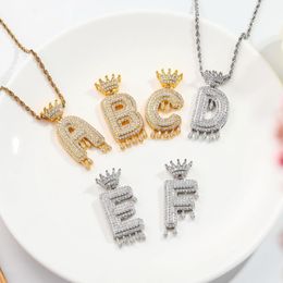 Name Necklace Men Hip-Hop Drip Bubble Intial 26 English Letters Pendant Silver Gold Gift Jewellery Cuban Rope Chain