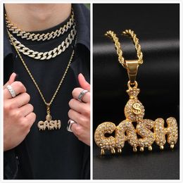 New guys Gold Stainless Steel Bling Diamond US Dollar Sign Money Cash Letters Pedant Necklace Hip Hop Rapper Club Jewellery Gifts for Men