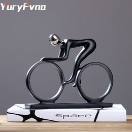 YuryFvna Bicycle Statue Champion Cyclist Sculpture Figurine Resin Modern Abstract Art Athlete Bicycler Figurine Home Decor Y200104