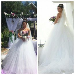 African White Tulle Ball Gown Country Wedding Dresses With lace Applique China Long Train Reception Wedding Dress Bridal Gwons Q45