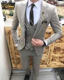 Newest One Button Groomsmen Peak Lapel Wedding Groom Tuxedos Men Suits Wedding/Prom/Dinner Best Man Blazer(Jacket+Tie+Vest+Pants) 1206