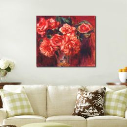 Wall Art Oil Paintings Moss Roses Hand Painted Pierre Auguste Renoir Flowers Painting for Bedroom Wall Decoration