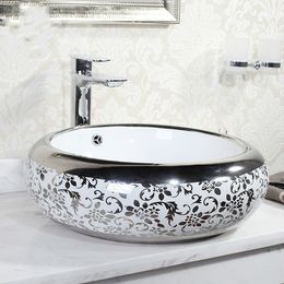 China Artistic Procelain Handmade Europe Vintage Lavabo Washbasin Ceramic Bathroom Sink Counter Top custom wash basin silver