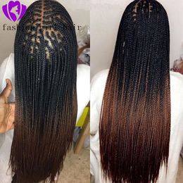New Style Fashion Braided Synthetic Lace Front Wig for Women Free Parting Ombre Brown Ponytail Crochet Braid Hair