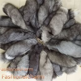 10Pcs/lot- Real Genuine Silver Blue Fox Fur Tail Keychain Cosplay Toy Keyring Car Phone Pendant Tassels