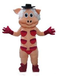 2019 factory hot Good vision and good Ventilation a pig mascot costume with black hat for adult to wear
