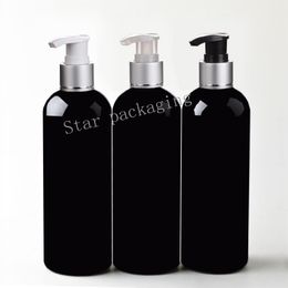 20pcs 300ml black Cosmetic Bottles Sample silver Pump Dispenser with Round Shoulder Heathy PET Cream,Shampoo,Detergent Container